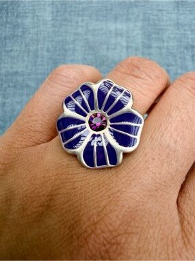 Foxy Originals Purple Flower Enamel Ring with Amethyst Accent
